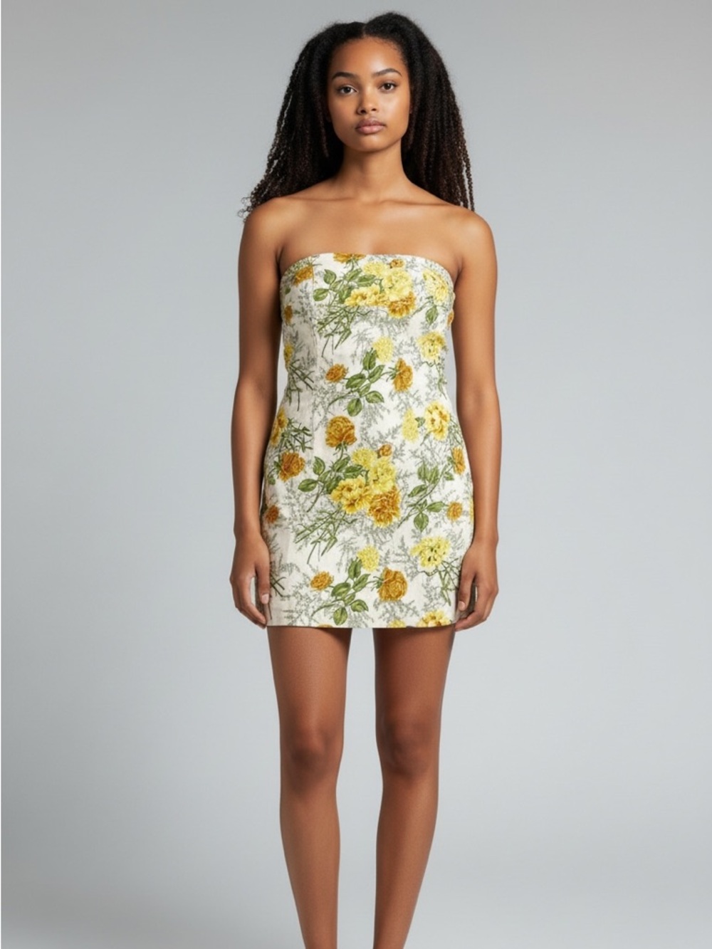 Vintage Original Forever 21 Retro Floral BohoYellow Strapless Dress